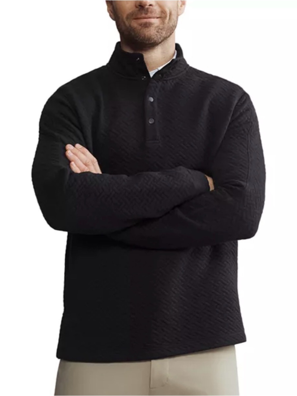 Rhône Men's Black Quilted Weekender 1/4 Snap Pullover Sweater